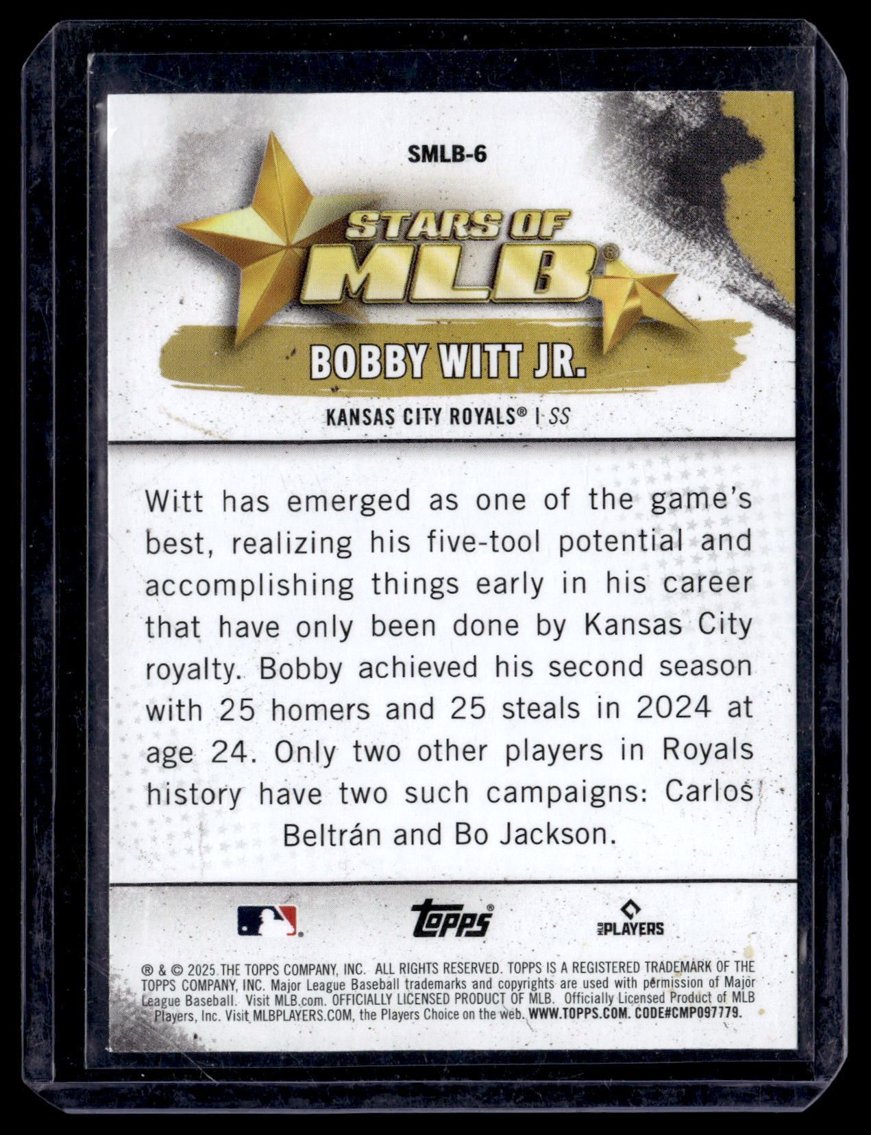 2025 Topps Bobby Witt Jr. #SMLB-6 Stars of MLB Kansas City Royals back