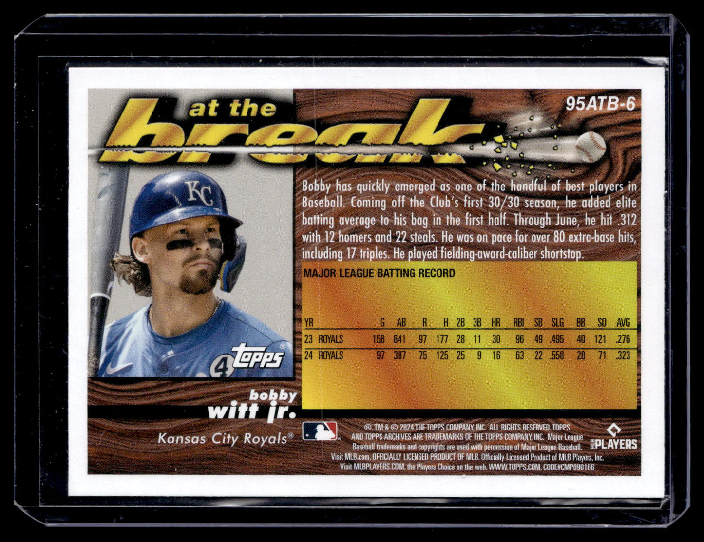 2024 Topps Archives Bobby Witt Jr. #95ATB-6 1995 Topps Traded & Rookies At the Break Kansas City Royals back