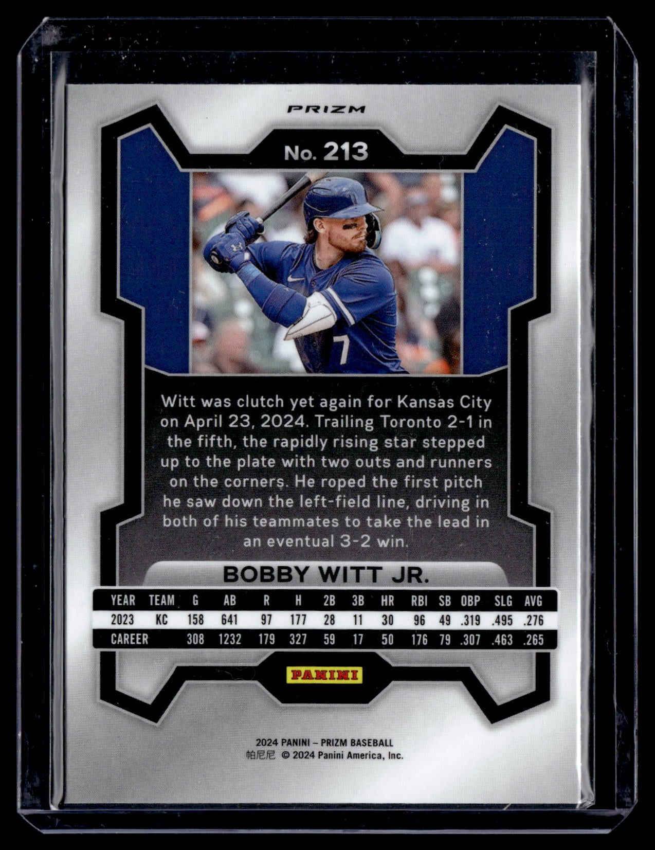 2024 Panini Prizm Bobby Witt Jr. #213 Silver Prizms Kansas City Royals back