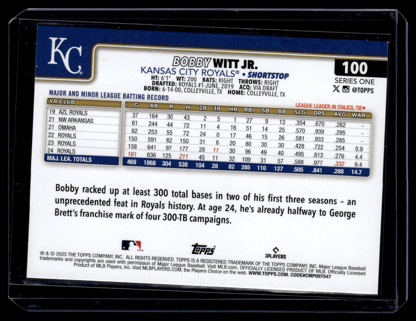 2025 Topps Bobby Witt Jr. #100 Kansas City Royals back
