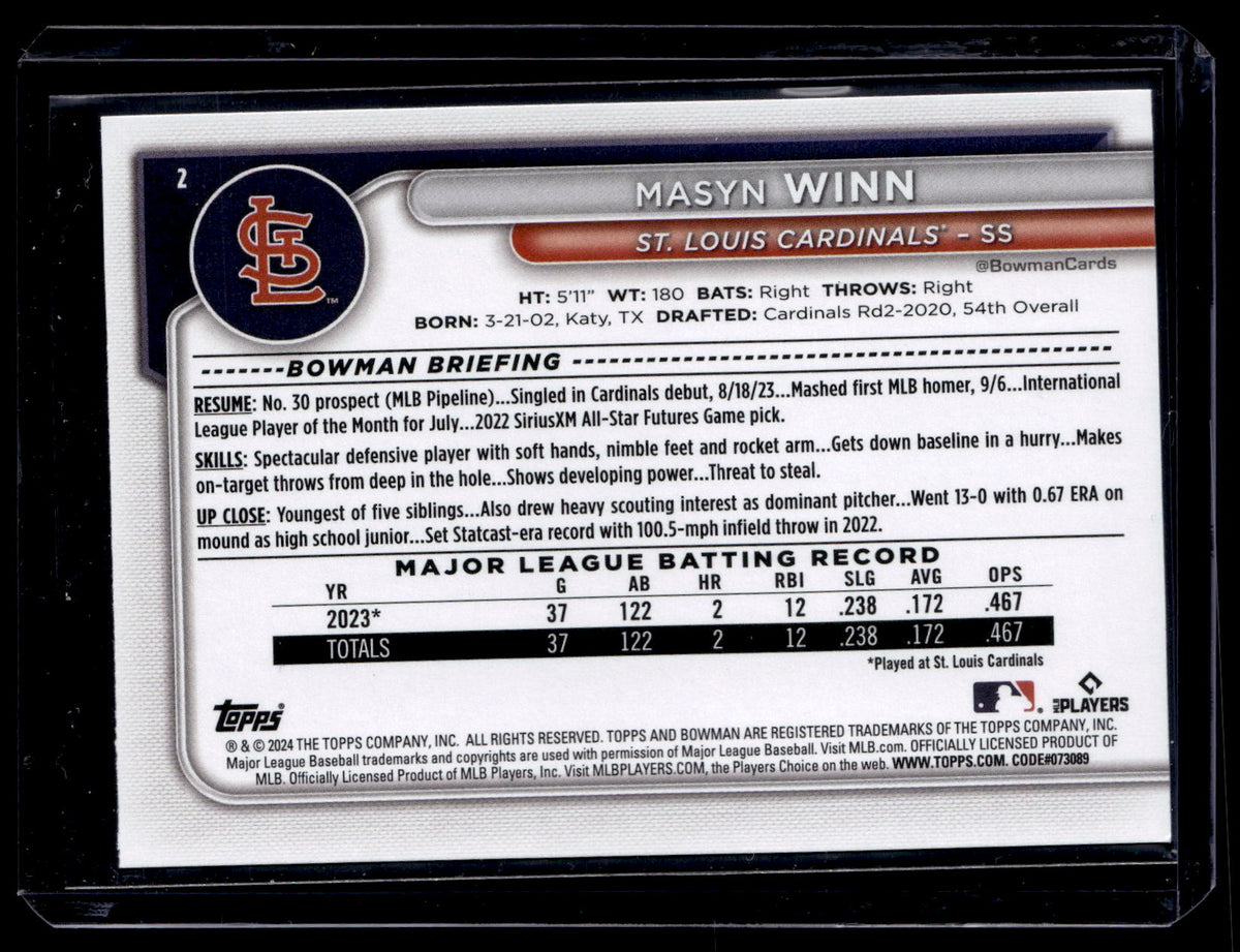 Masyn Winn 2024 Bowman #2 RC St. Louis Cardinals back