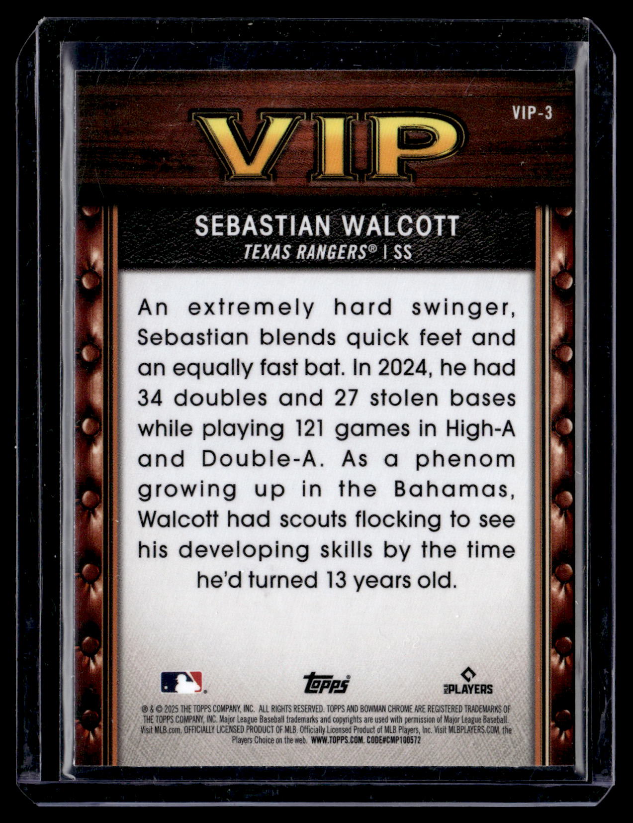 Sebastian Walcott 2025 Bowman Very Important Prospects Mojo Refractor #VIP-3