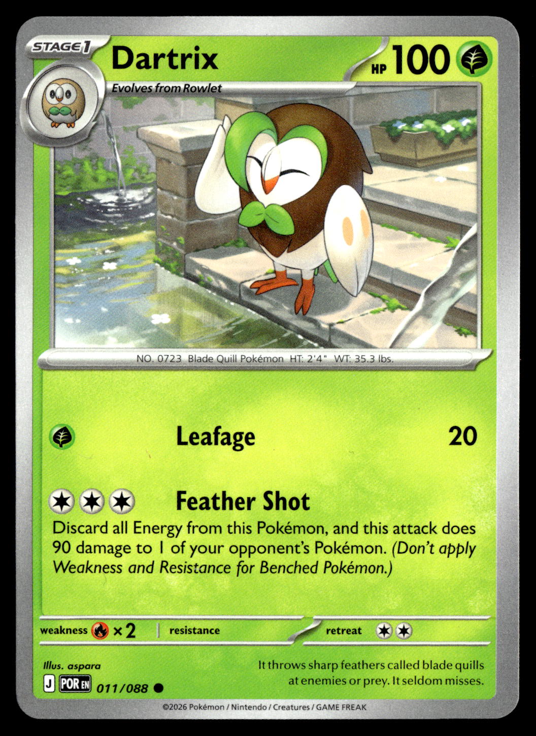 Dartrix Pokemon card 011/088