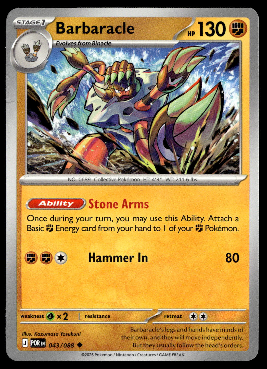 Barbaracle Pokemon card 043/088