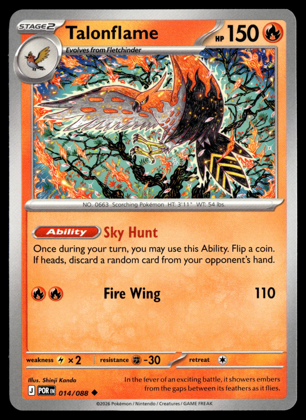 Talonflame Pokemon card 014/088